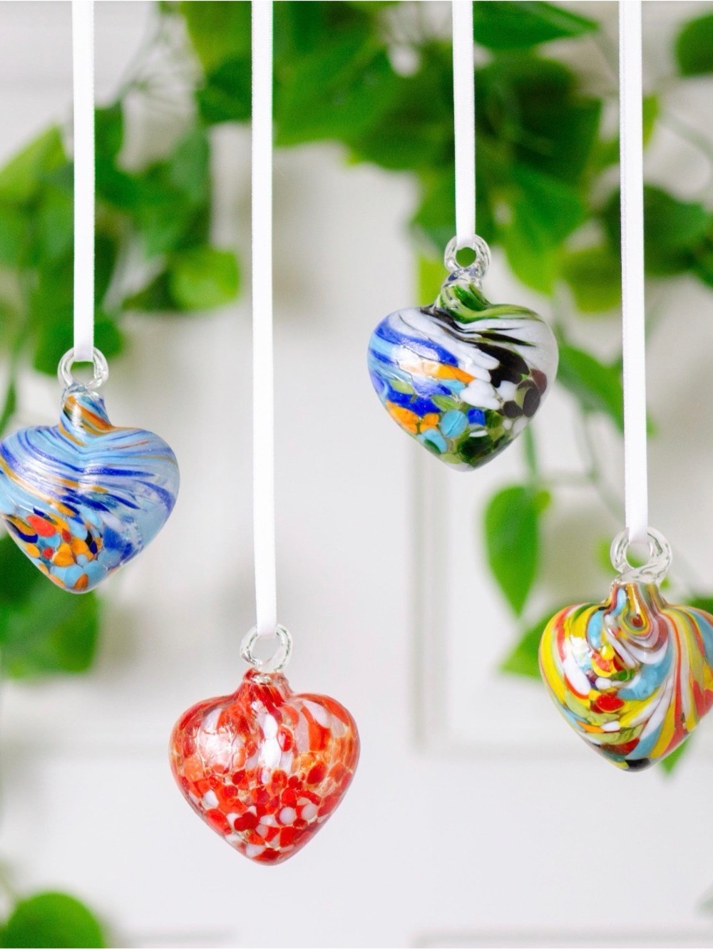 Handblown Glass Heart Ornament - Multicolor, set of 6